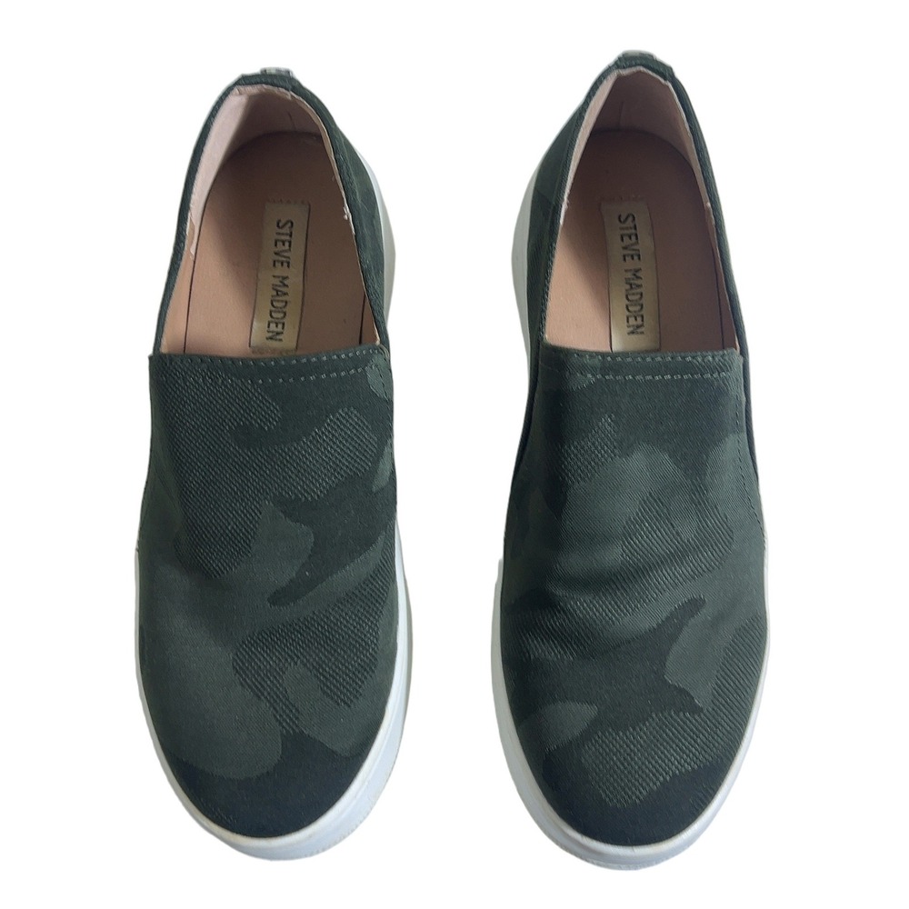 Steve Madden Zayna Camo Slip On Sneakers Green Platform Casual Shoes Size 7